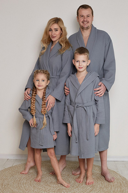 Чоловічий вафельний халат Ideal Textile довгий сірий (56860604) Чернівці - фото 3