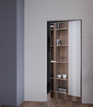 Межкомнатные двери скрытого монтажа с зеркалом Abwehr Smart Invisible Outside Черный алюминий 720х2005мм Киев