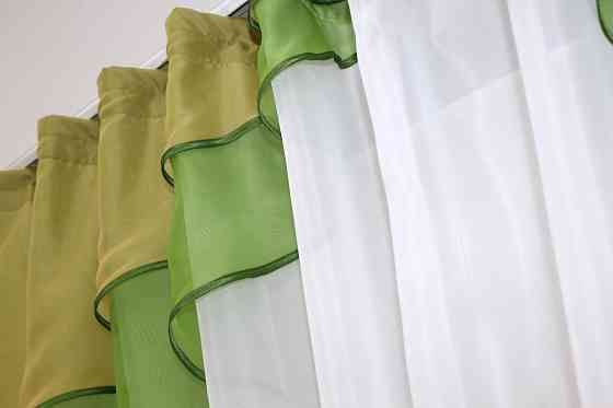 Кухонная занавеска VR-Textil № 114к ламбрекен и тюль оливковый с золотистым и белым 270х170 см (52-0611) Киев