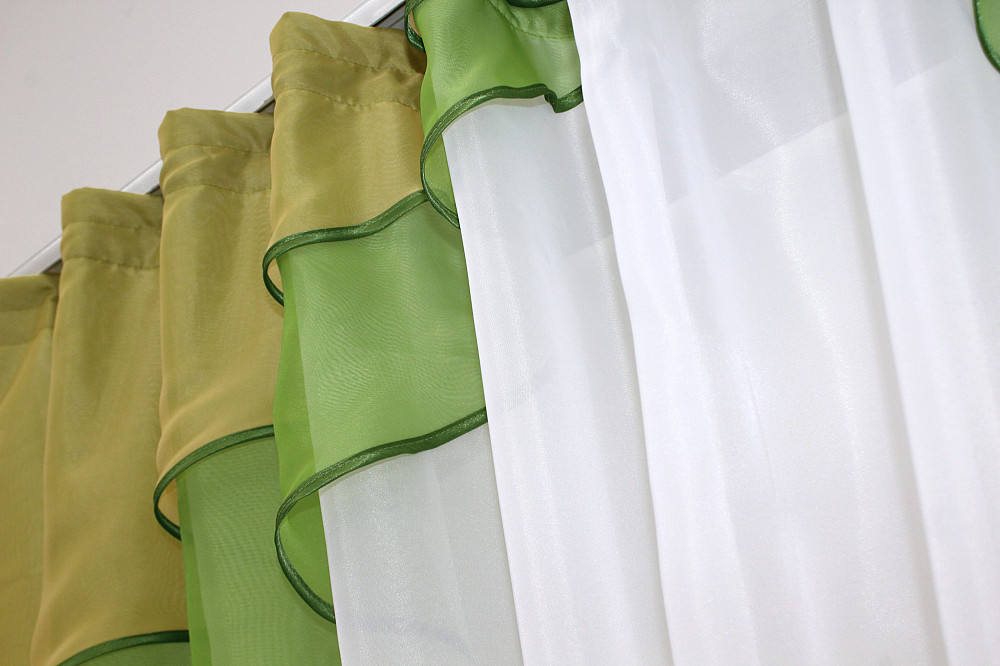 Кухонная занавеска VR-Textil № 114к ламбрекен и тюль оливковый с золотистым и белым 270х170 см (52-0611) Киев - изображение 4