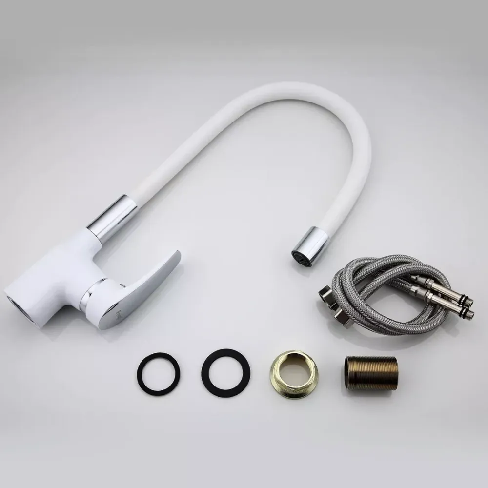 Змішувач для кухні Frap F4453-03 з гнучким виливом, білий/хром Київ - фото 7