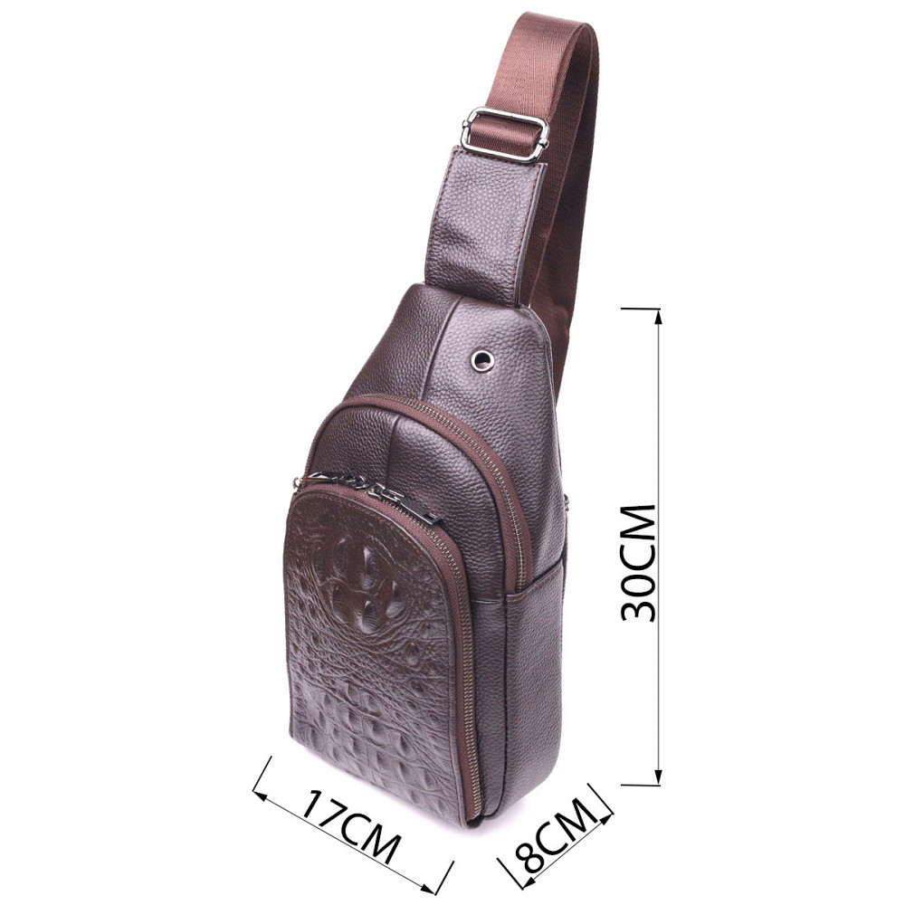 Сумка слинг мужская из натуральной фактурной кожи Коричневый (Vintage) Киев - изображение 8