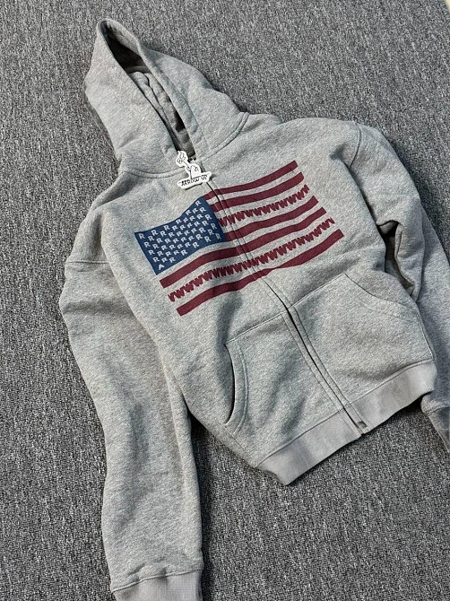 Жіноче утеплене оверсайз худі на блискавці з прапором тринитка на флісі Одеса - фото 7