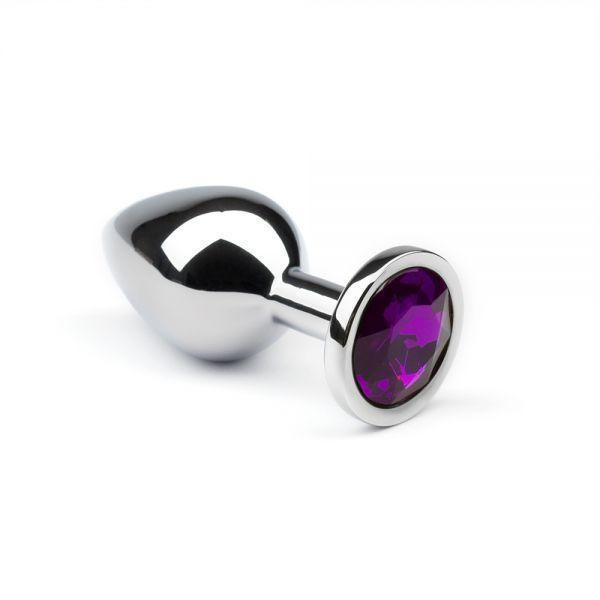 Металева анальна втулка з фіолетовим кристалом Silver Amethyst, L Sex Aura Київ - фото 1
