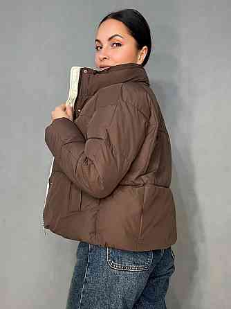 Куртка женская Runfesine 88216 короткая с молочным воротником-стойкой коричневая, коричневый, L Киев
