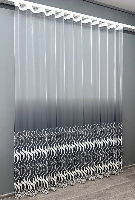 Тюль VR-Textil 1762т Фатин "Омбре" з вишивкою та люрексом Синій з білим 300х270 см (42-0770) Київ - фото 3