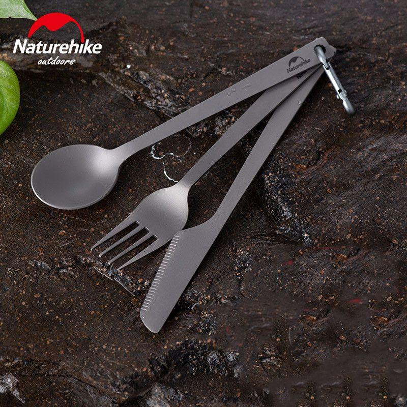 Набор столовых приборов (ложка, вилка, нож) из титана Naturehike NH19T011-D, серый с мешочком Ровно - изображение 3