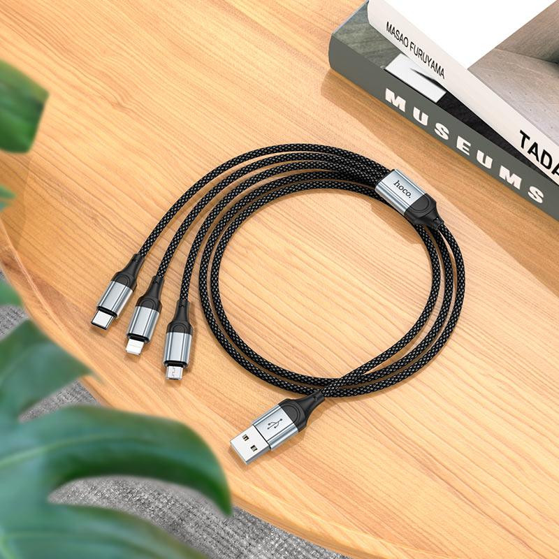 Кабель HOCO X102 Fresh 3-in-1 charging data cable (iP+Micro+Type-C) Black Київ - фото 8