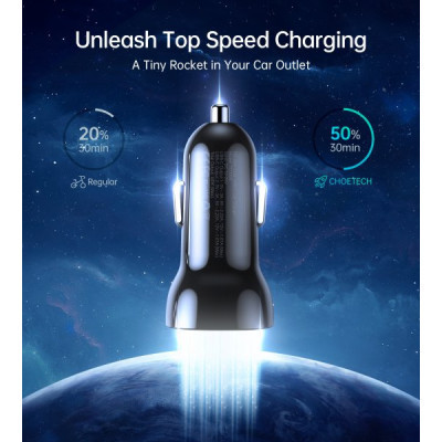 Зарядний пристрій Choetech car 2хUSB-C 40W PD black (TC0008-BK) Вінниця - фото 4