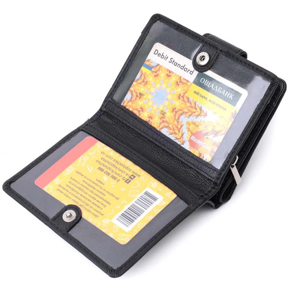 Жіночий гаманець з монетницею та блоком для пропусків із натуральної шкіри ST Leather 22713 Чорний Київ - фото 9