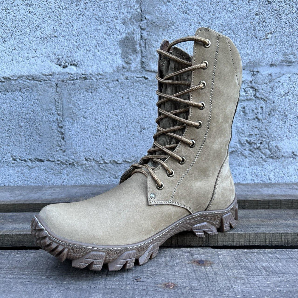 Чоловічі військові шкіряні демісезонні берці  бежеві, міцні тактичні берці прошити та проклеєні Львів - фото 2
