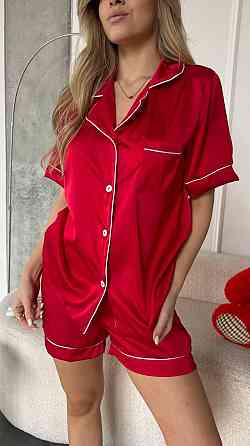 Женская базовая роскошная пижама двойка шелк Армани Красный, 42/44 Одесса