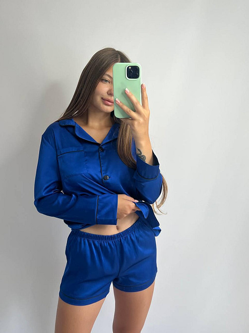 Комплект шелковый тройка рубашка с шортами и штанами Электрик L Харьков - изображение 2