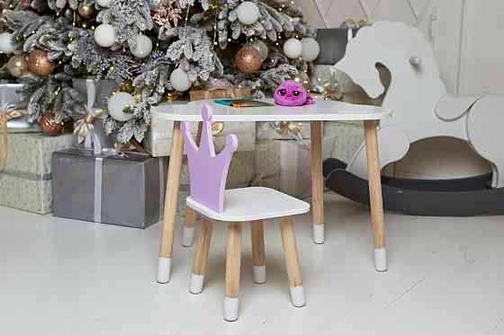 Яркий детский столик со стульчиком компактный набор для игр и развития Cтол белый и стул корона фиолетовый Киев