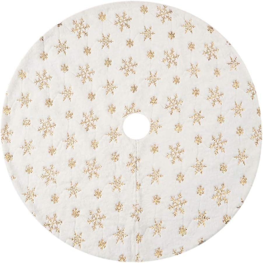 Под елку коврик со снежинками из пайеток 76 см бело-золотистый Киев - изображение 2