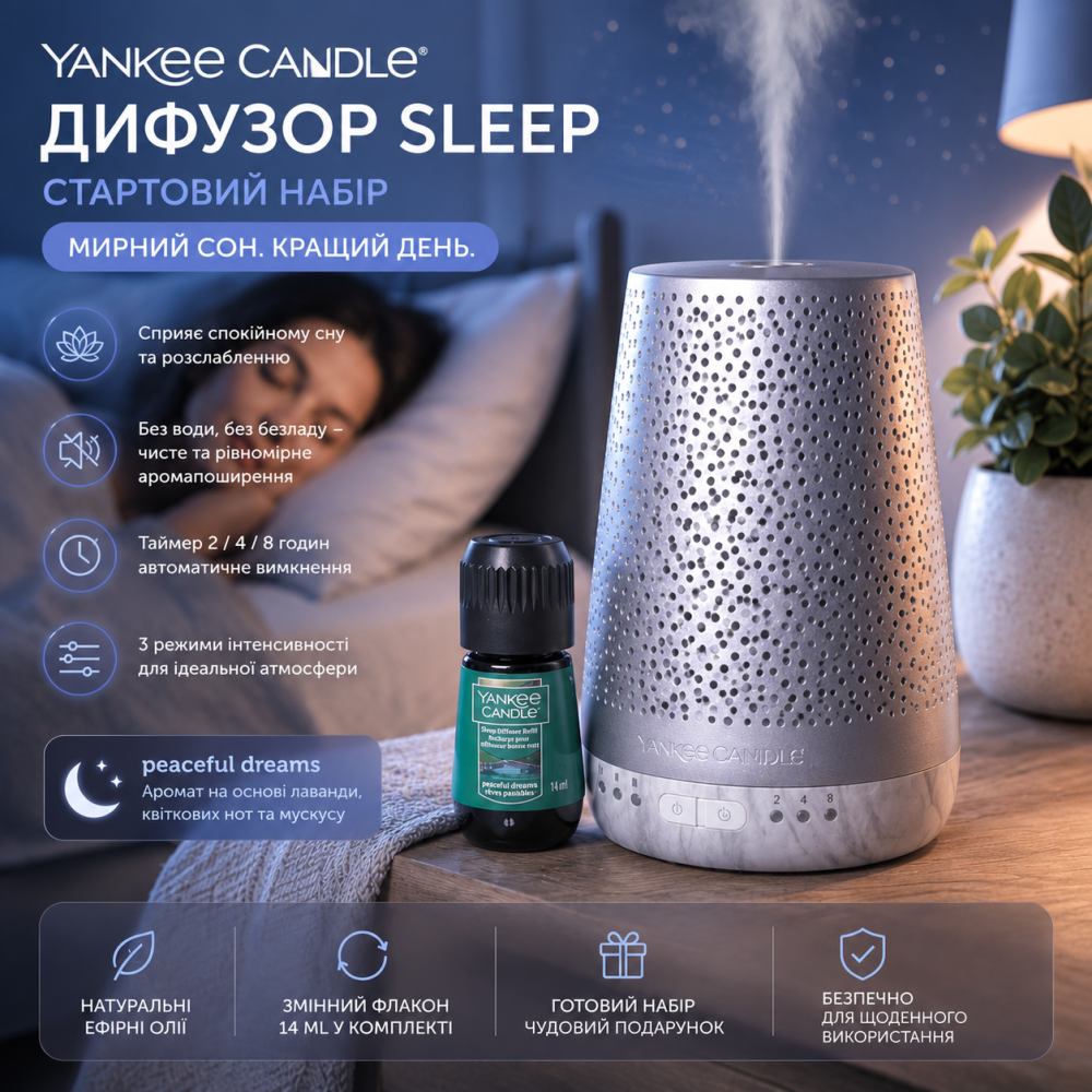 Дифузор Yankee Candle Sleep Starter Kit для ароматерапії, до 30 ночей аромату, таймер 2/4/8 год, 3 рівні інтенсивності Київ - фото 10