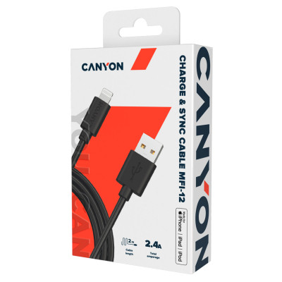Дата кабель USB 2.0 AM to Lightning 1.0m MFI black Canyon (CNS-MFIC12B) Винница - изображение 2