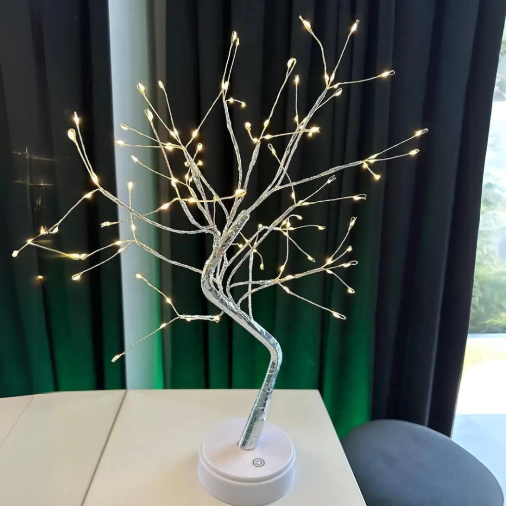 Світильник на батерейках нічник від юсб дерево роса Niki Light дерево бонсай сріблястого кольору теплий білий світильник USB + 3AA Київ - фото 1