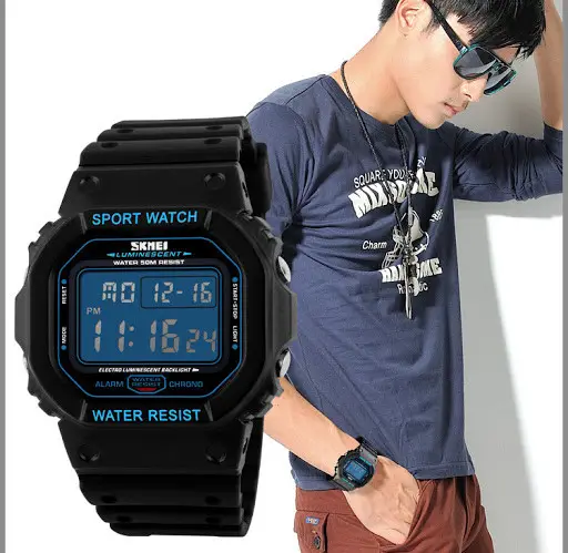 Чоловічий спортивний годинник Skmei 1134 (Чорний з синім екраном) Київ - фото 8