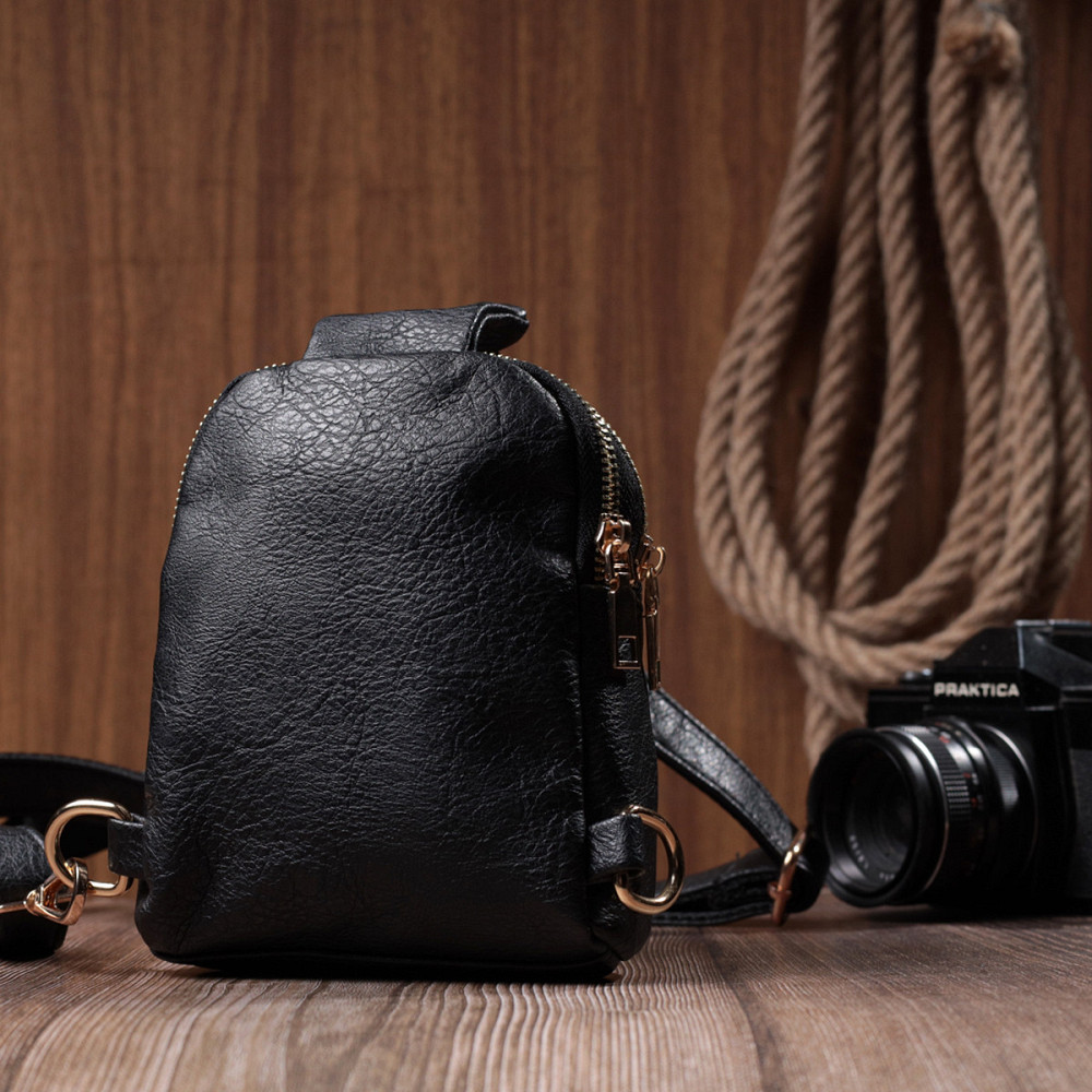 Невелика жіноча сумка через плече на два відділення з екошкіри Vintage 22784 Чорний Київ - фото 10