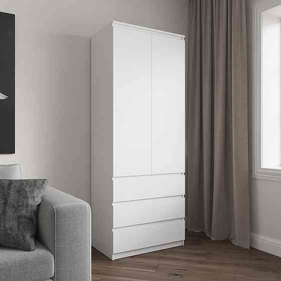 Шафа для одягу VAYS R-16 Білий, 3 шухляди, полиці, без ручок, ЛДСП, 80×50×211 см – для спальні, вітальні, передпокою Львів