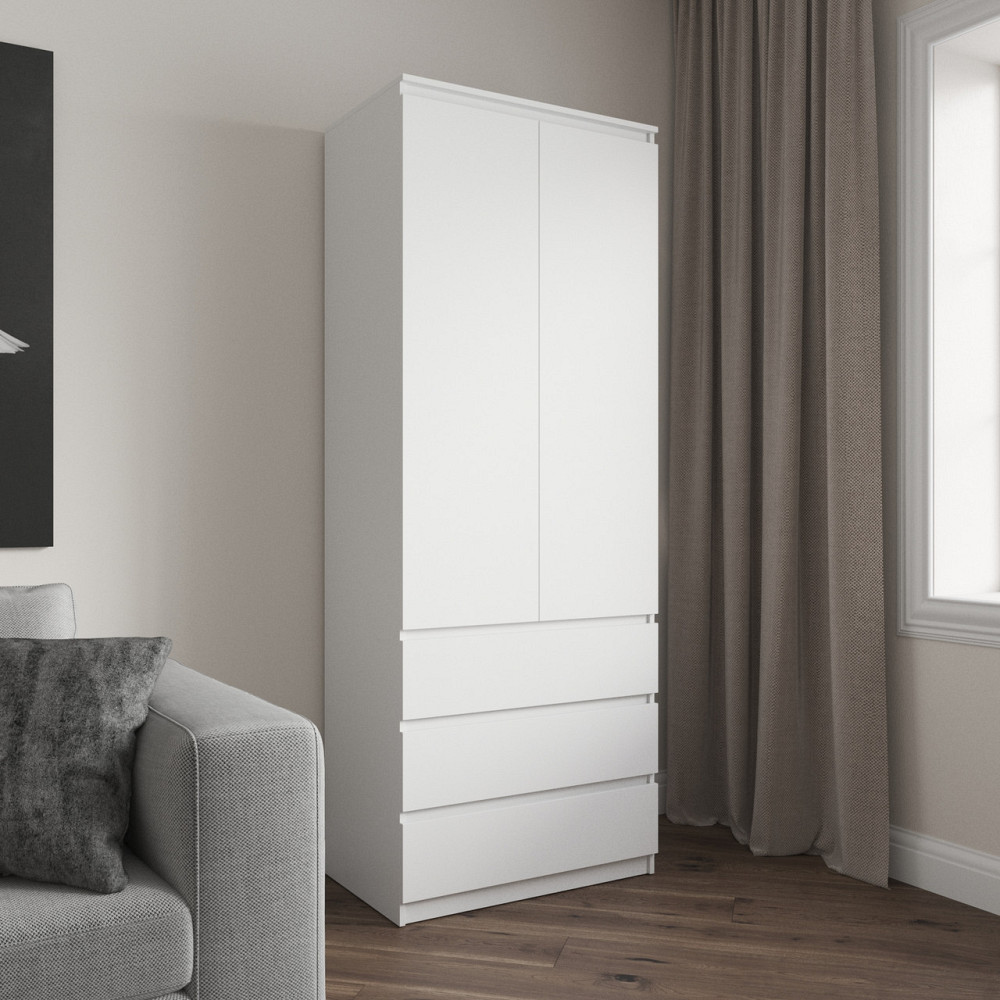Шафа для одягу VAYS R-16 Білий, 3 шухляди, полиці, без ручок, ЛДСП, 80×50×211 см – для спальні, вітальні, передпокою Львів - фото 1