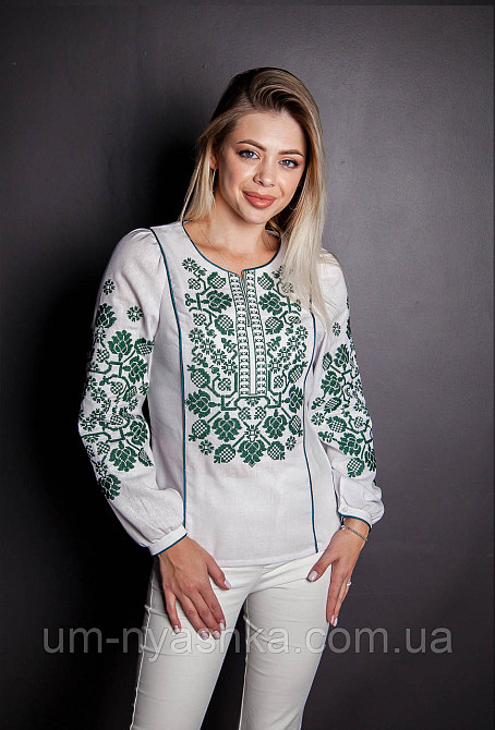Жіноча вишиванка натуральна "Владанабіло-оливкова" р.S-XХL Кривий Ріг - фото 1