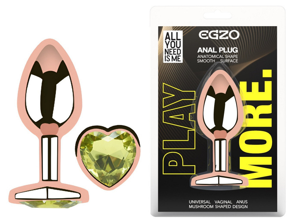 Анальна пробка з кристалом EGZO - Rose Gold Heart Plug Lime size M Sex Aura Київ - фото 1