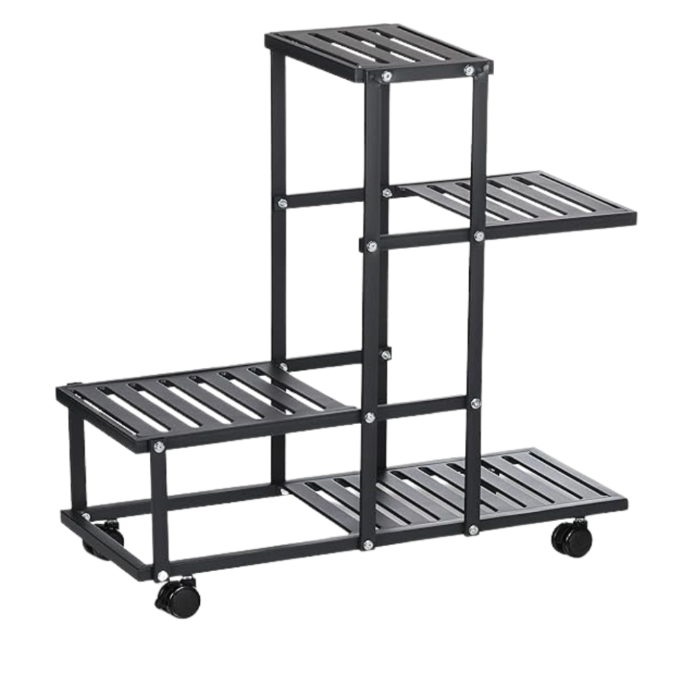 Стеллаж для растений металлический передвижной на 4 яруса цвет черный Каменец-Подольский - изображение 2