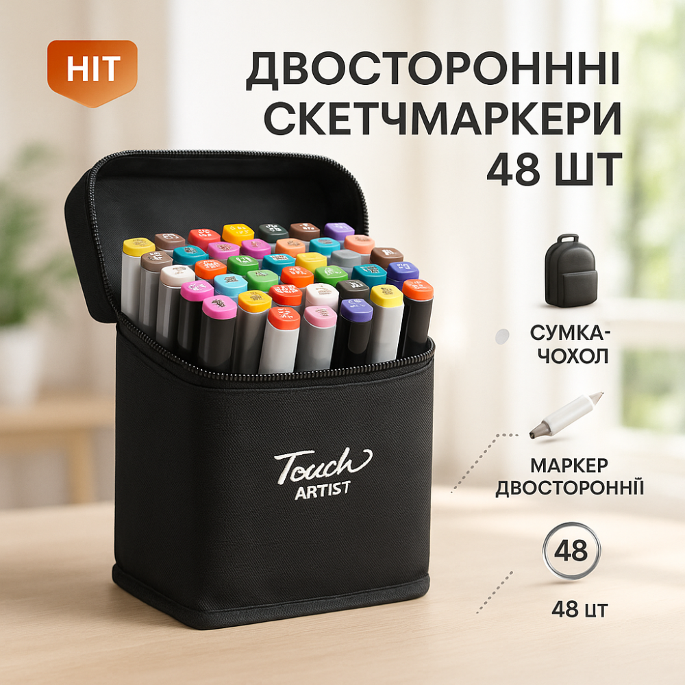 Фломастери в сумочці Touch 48 шт, Кольорові маркери для малювання на папері, Скетч-маркери сумкою YQ-16 Львів - фото 12