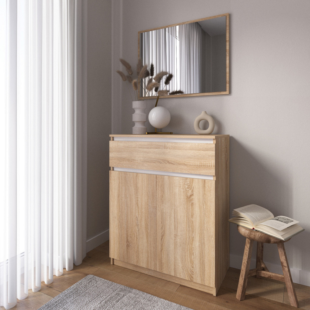 Комод тумба VAYS R-23 Дуб Сонома-Білі планки, з шухлядою та відділенням з полицями, без ручок, ЛДСП, 80×40×98 см - для дому, спальні, передпокою Львів - фото 1