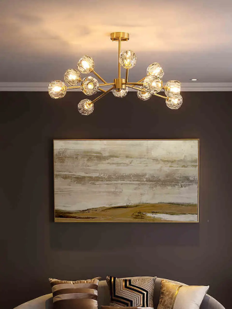 Светодиодная люстра Краски 8613 (Золотистая) на 9 плафонов Киев