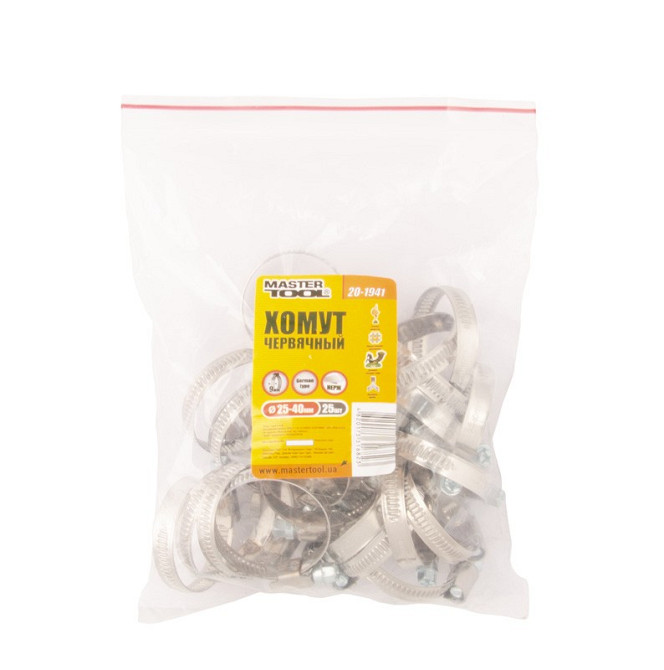 MASTERTOOL Хомут черв'ячний MASTERTOOL German type W2 DIN 3017 9.0 мм Ø 25-40 мм 25 шт 20-1941 Коломыя - изображение 2