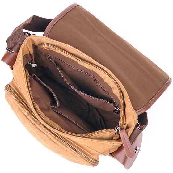 Функціональна чоловіча сумка з клапаном із текстилю 21249 Vintage Коричнева Київ