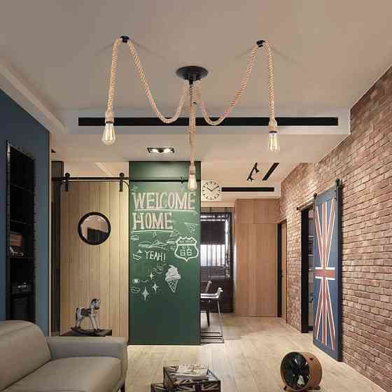 Люстра 3 Heads DIY ретро веревочная 3 лампы черная подвесная E27 индустриальная 150см Киев