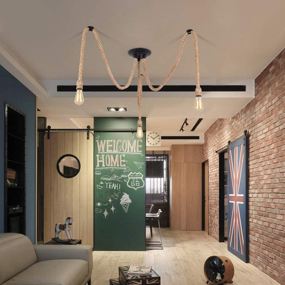 Люстра 3 Heads DIY ретро веревочная 3 лампы черная подвесная E27 индустриальная 150см Киев - изображение 3