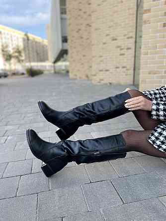 Valiente Чоботи жіночі VALIENTE чорні натуральна шкіра висота 41см обхват 37-38см каблук 8см (4 Коломия