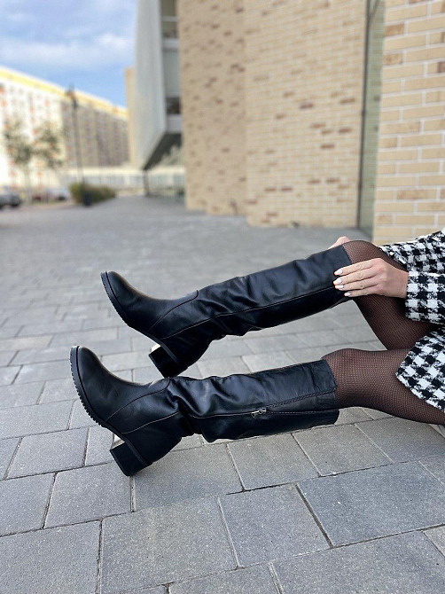 Valiente Чоботи жіночі VALIENTE чорні натуральна шкіра висота 41см обхват 37-38см каблук 8см (4 Коломыя - изображение 5