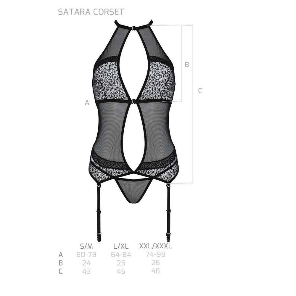 Корсет з пажами Passion SATARA CORSET XXL/XXXL black, стрінги, мереживо, застібки спереду та ззаду Sex Aura Київ - фото 5