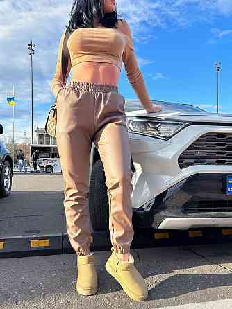 Штаны-джоггеры из экокожи на флисе Spenser батал 50-52, Мокко Киев