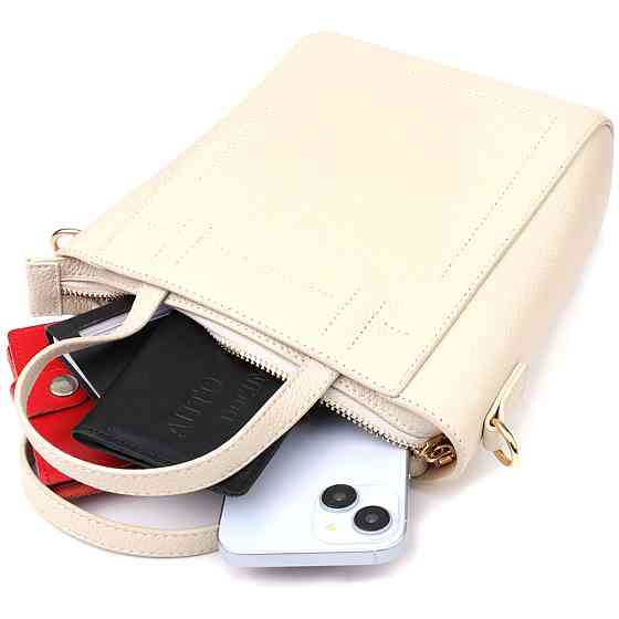 Сумка для жінок із натуральної шкіри з модним трапецієподібним кроєм Vintage 22917 Білий Київ