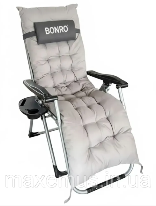 Садовый шезлонг-кресло Bonro B03 с подушкой раскладной туристический шезлонг для отдыха серый Мостиська - фото 2