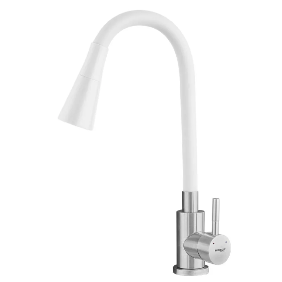 Смеситель для кухни MIXXUS SUS-011-T REFL.WHITE с силиконовым изливом из нерж. стали SUS304, излив белый (MI8228) Киев