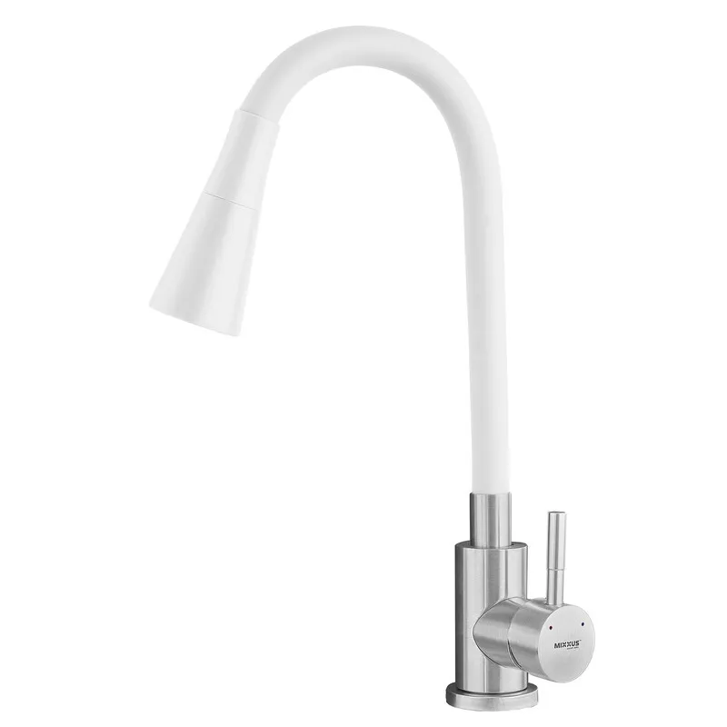 Змішувач для кухні MIXXUS SUS-011-T REFL.WHITE з силіконовим виливом з нерж. сталі SUS304, вилив білий (MI8228) Київ - фото 1