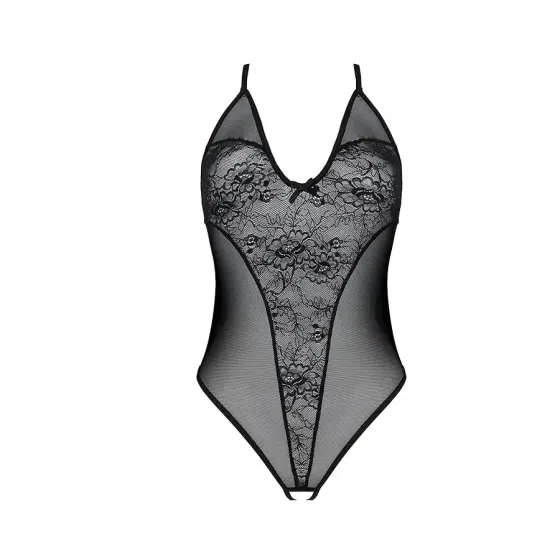 Боді з ажурним декором та відкритим кроком Passion URSULA BODY S/M, black Львов