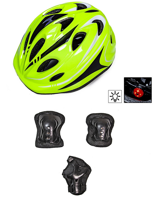 Захисний комплект (захист на коліна, лікті, долоні + шолом) "Роллер". Салатовий колір Одеса - фото 1