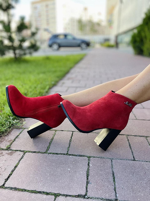Жіночі черевики 95 червоні натуральна замша висота каблука 9 см розмір 38 (2570) Коломия - фото 2
