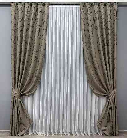 Комплект готовых штор VR-Textil Жаккард Allure № 1620ш Какао 150х270 см 2 шт (33-0490) Киев