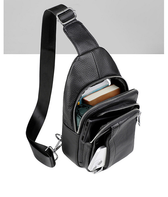 Чоловіча шкіряна сумка-бананка TIDING BAG чорна Киев - изображение 7