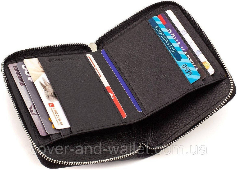 Маленький кошелек из натуральной кожи черного цвета на молнии ST Leather Киев - изображение 5